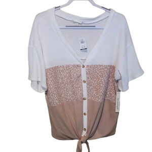 Above & Beyond tan and white top. NWT